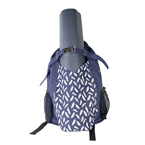 Image of Yoga-Mad Yoga Mat Bag Backpack | Cotton Outer Rucksack | Ideal Yoga Mat Carrier for Commuters and General Travel | Various Storage Compartments Yoga Mat Not Included (Blue)