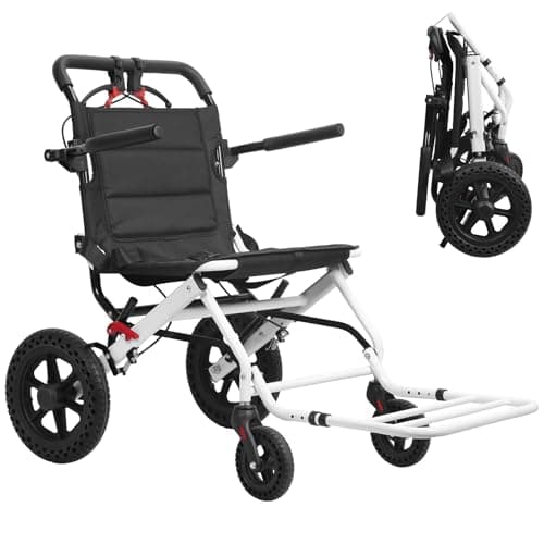 Image of Portable Folding Transport Wheelchair, Lightweight Travel Wheelchair for Seniors with Wider Seat, Telescopic Handle, 12" Rear Wheels & Safety Belt, Supports 120kg (18'' Seat)