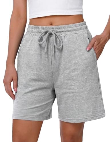 Image of Litherday Bermuda Shorts for Women Ladies Running Sweat Knee Length High Waist Lounge Loose Cotton Training for Gym Fitness Yoga Lounge Jogging with Pockets (Light Grey, XXL)