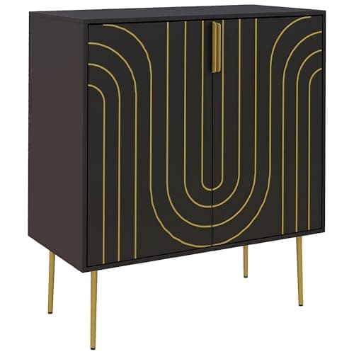 Image of HOMCOM Storage Cabinet, Modern Kitchen Cupboard with 2 Doors, Adjustable Shelf and Metal Legs, Freestanding Sideboard for Living Room, Dining Room, Hallway, Black