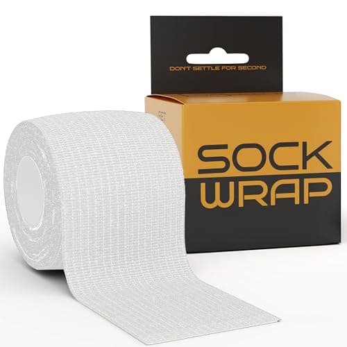 Image of Locked in Sock Tape for Football 5cm x 5m - Self Adhesive, Elastic Bandage Wrap for Socks, Shin Pads, Ankle & Knee Support - Comfortable Fit, Strong Hold for Training, Recovery & More (White, 1 Roll)