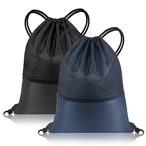 Image of flintronic Drawstring Gym Bags, 2 Pack Waterproof Swimming Bag Sport Gym Sack, Large PE Bag Swim String Backpack with Zipper for School Sports Beach Holiday Travel - Kids & Adults