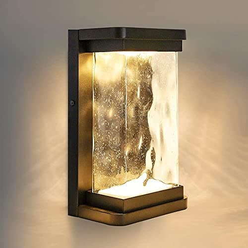 Image of LUTEC Outdoor Wall Lights Dusk to Dawn Porch Light, Modern Porch Light with Seeded Glass, 1000 Lumen 3000K 45 LED Outside Wall Lantern-Black