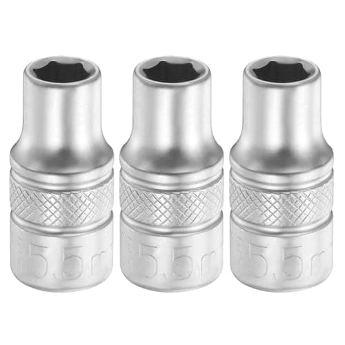 Image of sourcing map 3pcs 6 Points Deep Socket 1/4" Drive 5.5mm Deep Metric CR-V Steel Polished Nickel Plating Flip Sleeve 25mm / 1" Extra Long Socket Tool for Home Auto Nuts Bolts Repair