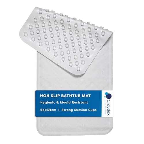 Image of Croydex Rubagrip Bath Mat Non Slip Anti Mould for Inside Bath - Slip Resistant with Secure Grip Suction Cups, Easy to Clean, Made from Natural Rubber, Anti-Bacterial Hygiene 'N' Clean (58 x 34cm)