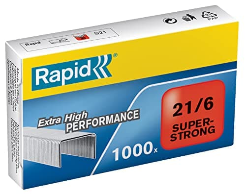 Image of Rapid 21/6mm Super Strong Staples, For Stapling up to 30 Sheets, Use with Desktop Staplers and Pliers, Galvanised Wire, Box of 1000, 24867700