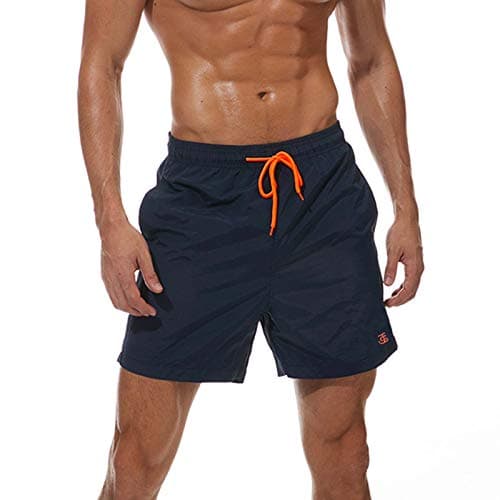 Image of JustSun Mens Swimming Shorts with Pockets Waterproof Swimming Trunks Swim Shorts Men Quick Dry Summer Board Beach Surf Shorts with Mesh Lining Dark Blue XXL
