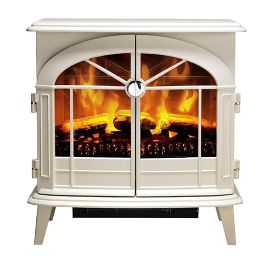 Image of Dimplex Fullerton Large Optiflame Electric Stove, Light Grey Freestanding Wood Burner Style LED Fire with Logs, Opening Doors, 2kW Fan Heater, Plus 1000 or 2000 Watt Heat Settings and Remote Control