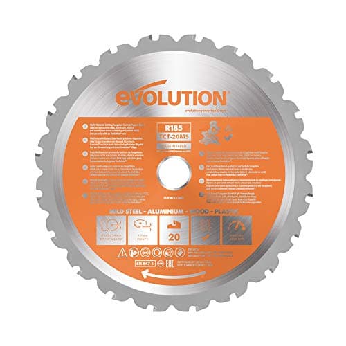 Image of Evolution Power Tools R185TCT-20MS 185 mm Multi Material Mitre Saw Blade - Carbide Tipped Blade Cuts Wood, Metal and Plastic