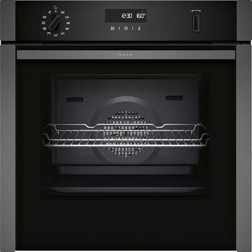 Image of NEFF, N50, B6ACH7AG7B, 60cm Built-in Single Oven with Hide®, Home Connect, Pyrolytic Self-Cleaning with Easy Clean, CircoTherm, and LCD display in Graphite-Grey
