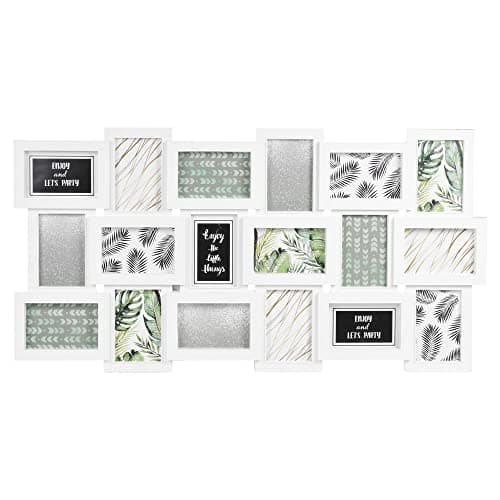 Image of Large Multi Aperture Collage Picture Frame Holds 9/11/18 Photos 6x4 Wood Look (18 Piece Phot Frame, White)