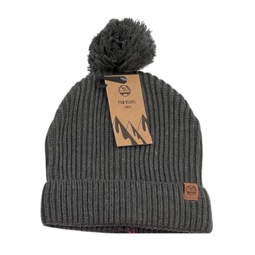 Image of Six Peaks Unisex Pom Beanie, Soft Acrylic Winter Hat with Pom for Men and Women, Warm, Stretchable Design for Outdoor Activities, Grey, One Size