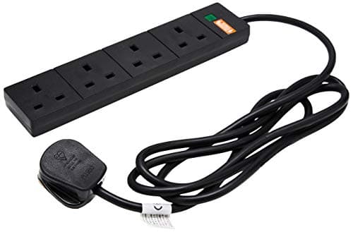 Image of pro elec 2 m 4 Socket Surge Protected Extension Lead with Neon On Light - Black