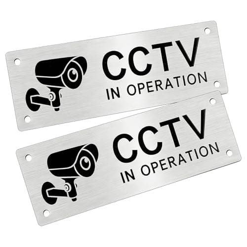 Image of 2 Pcs Pre-drilled Aluminium CCTV Sign,CCTV in Operation Sign,24 HR Outdoor Waterproof,luminum CCTV Signage with Self-Adhesive,CCTV Sign for residential buildings, retail stores etc(15x5cm)