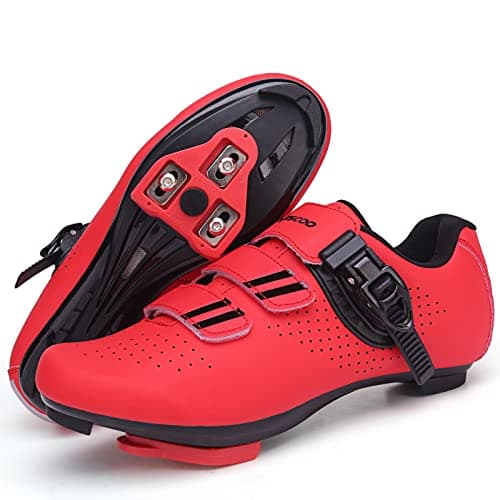 Image of Cycling Shoes for Men Women Compatible with Peloton Bike Shimano SPD & Look ARC Delta for Indoor Spin Cycle Road Bike Shoes with Delta Cleats Pre-Installed, Red 10