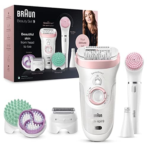 Image of Braun Silk-épil 9-in-1 Hair Removal & Beauty Set, Waterproof, White/Pink, Includes Facial Epilator, Lady Shaver, Trimmer, Exfoliator, Cleansing Brush