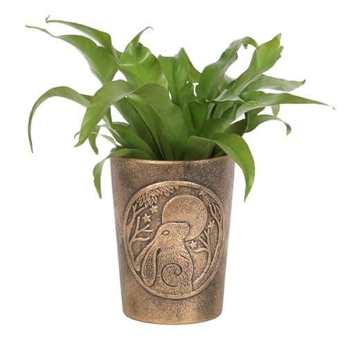 Image of Moon Gazing Hare Bronze Terracotta Plant Pot by Lisa Parker - Mystical Charm Garden Decor With Pagan Symbol, Bronze Effect Planter