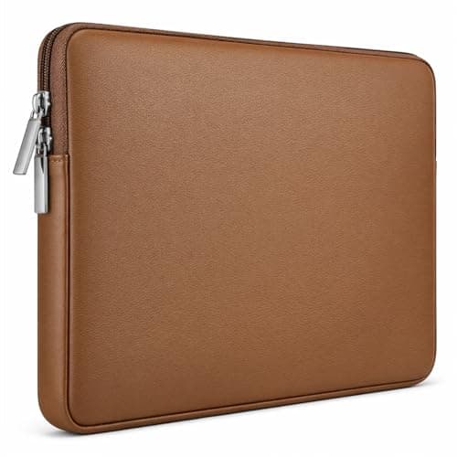 Image of RAINYEAR 14 Inch Laptop Sleeve Soft PU Leather Case Compatible with 14" Notebook Computer Chromebook, 15" Macbook Air M5 M4 M3 M2 Protective Water Resistant Zipper Cover Carrying Bag(Brown)