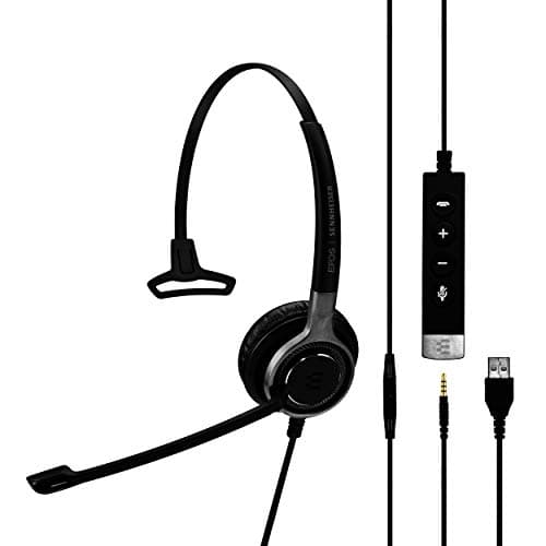 Image of Dual USB Monaural Headset, 3.5mm, Black