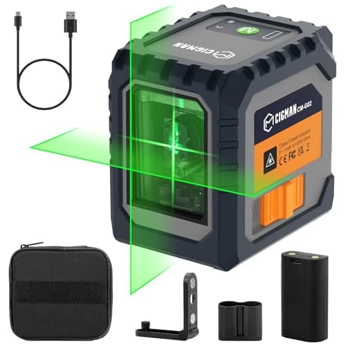 Image of CIGMAN Green Laser Level, Self-Leveling Cross Line Laser, 30M Working Distance (Up to 50M with Detector), Rechargeable Battery Built-in, Button Control Laser