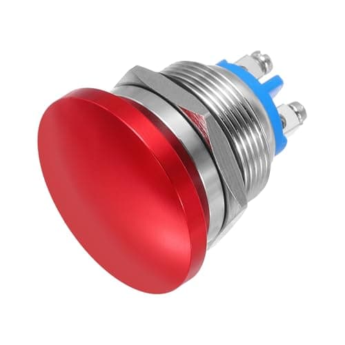 Image of sourcing map 1PCS 5A 250V AC 22mm 7/8" Momentary Mushroom Head Push Button Switch Red 1NO Waterproof IP65 SPST Installing Domed Round 2 Screw Foot Switch