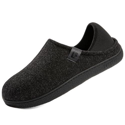 Image of LongBay Men's Wool-Like Felt Slippers Convertible House Shoes with Removable Insole Non-Slip Indoor Outdoor Black, 8/UK