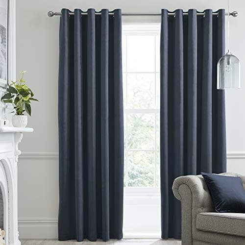 Image of Laurence Llewelyn-Bowen Montrose Navy Blackout, W66 x L90 (168 x 229cm), Velvet Living Room & Bedroom, Dark Blue Thermal/Eyelet Curtains, Polyester