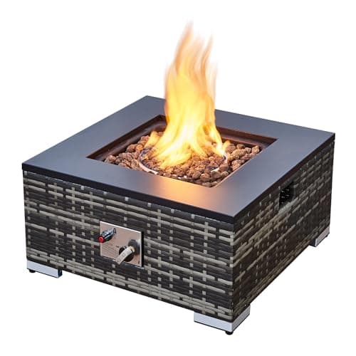 Image of Aweather Outdoor Rattan Gas Fire Pit Table, 12KW Square Design, Grey