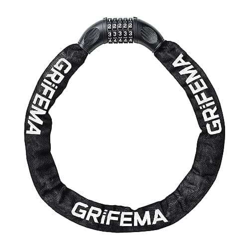 Image of GRIFEMA GAK1201-9 Bike Locks High Security, Bicycle Chain/Cycling Lock, 5 Digit Combination for Bike Cycle, Moto, Door, Gate Fence, 900mm Length, Black, White