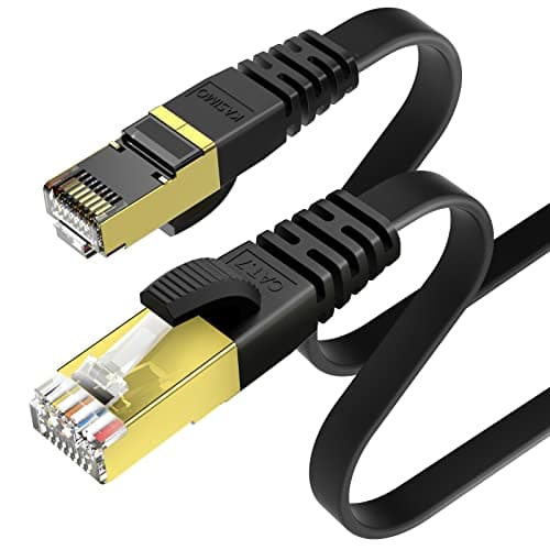 Image of KASIMO Ethernet Cable 2M Black, Cat 7 Gigabit Lan Network Cable RJ45 High-Speed Flat Ethernet Cable 10Gbps 600Mhz/s STP Compatible with PC,Game Console,PS4, PS5,Switch,Modem,Smart TV,Patch Panel