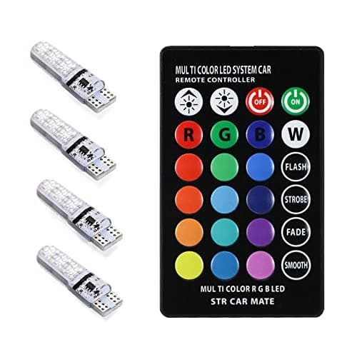 Image of T10 W5W 194 LED Bulb, 4Pcs RGB Chips Silicone Car Wireless LED Bulbs Color-Changing Car Interior Dome Lights bulbs 6 SMD 5050 with Remote Control Exterior Side Markers Plate License Lights