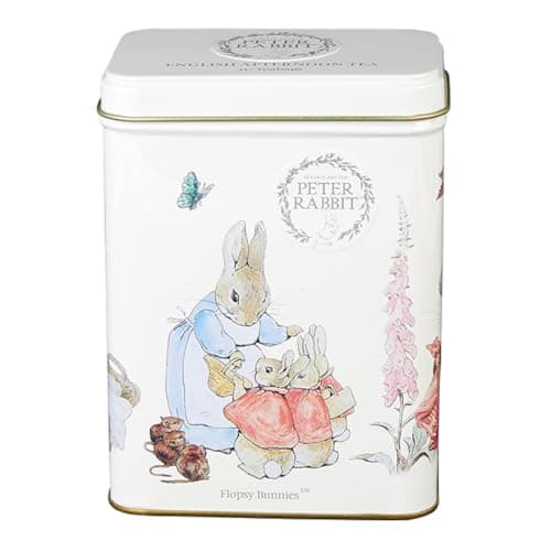 Image of New English Teas Peter Rabbit Flopsy Bunnies Tea Tin with 40 Fine English Breakfast Tea Bags – Classic Beatrix Potter Storybook Illustration – Traditional British Tea Gift