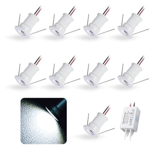 Image of kpslucerna 9pcs 12V 1W Mini LED Downlight, IP65 Water Resistant Small Recessed Spotlight, 15mm Round Plinth Spot Light Cabinet Showcases Displays Wall Kitchen Staircase Bathroom(White Cold 120°)