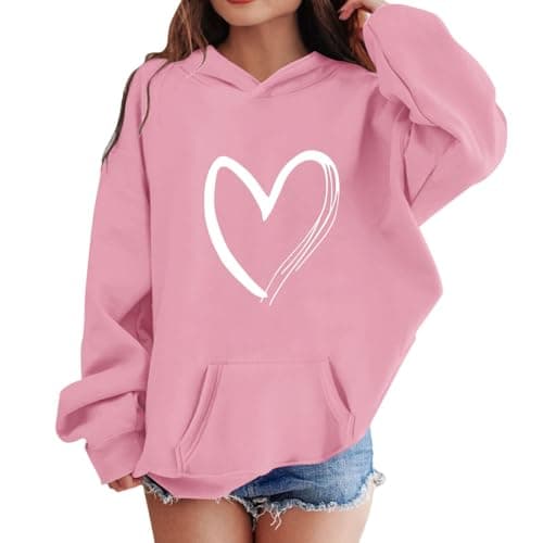 Image of SoLu DAY8 Kids Girls Sweatshirt Hoodie Age 3-10 Years Trendy Girls School Blouse Pullover Hoody Long Sleeve Winter Oversized Cartoon Cute Casual Sports Sweater (8-9 Years) Pink