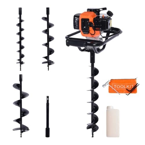 Image of 52cc Petrol Earth Auger / Fence Post Hole Borer + 3 Auger Bits + Extension Bit + More