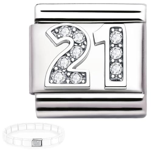 Image of Andska Number Birthday CHARM Fit Italian Style Link Bracelet 9 mm Stainless Steel Classic Stretch Modular Bracelets Compatible with Italian bracelet 16 18 21 30 40 50 60 70 (Charm 21)