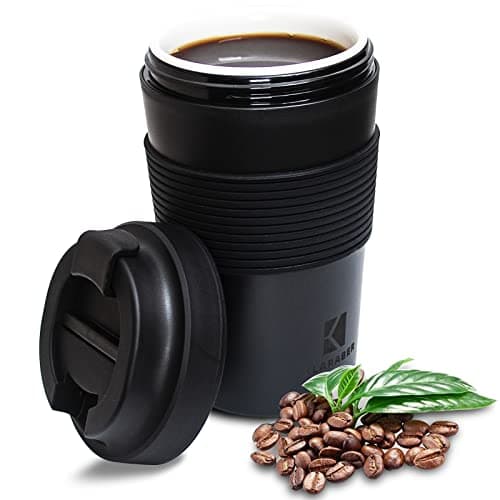 Image of Klaraber Ceramic Travel Mug with Lid, Portable Porcelain Cup with Sleeve, Leakproof Ceramic Lined Coffee Cup Travel Mug, Reusable Coffee Cup, 350ml / 12oz (Black)