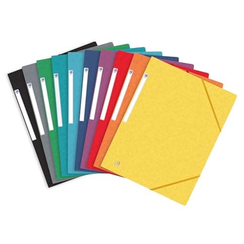 Image of Oxford A4 Document Wallets, Assorted Colours, Pack of 10 Elasticated Manilla Folders, 3 Flap Closure, 390gsm Heavy Duty Card for Office & School Filing
