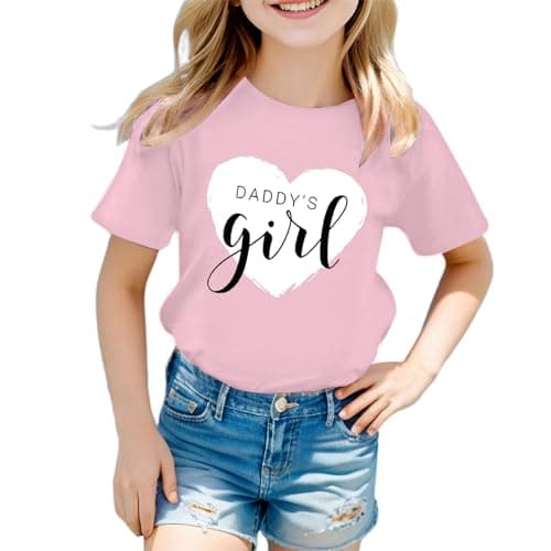 Image of Vuncio Daddy‘s Girl T-Shirts Crewneck Short Sleeve T Shirts for Kids Girls Age 3-12 Years Graphic Tops for Teenage Girls Loose Summer Athletic Casual School Vacation Blouse (6-7 Years, Pink)