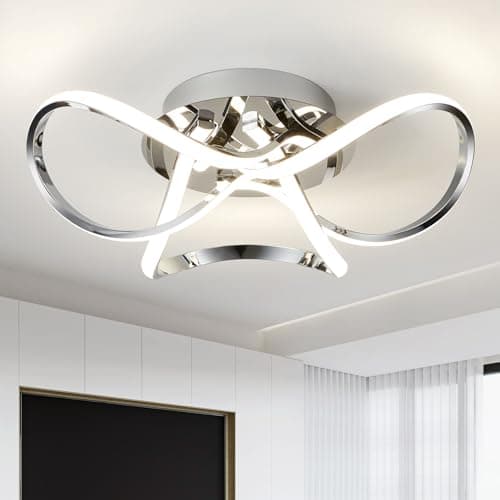 Image of AUROLITE AL1016D Contemporary LED Chrome Semi Flush Ceiling Light, 36W 2200LM, Dimmable, 4000K Cool White, Modern Swirl Design, Ideal for Lounge, Living Room and Bedroom, 36 W