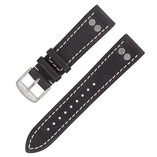Image of Laco Aviator Watches Leather Strap - XL 20mm - 20.5cm Long - Black - Rivets - Strap - Unique Quality - Outstanding Workman