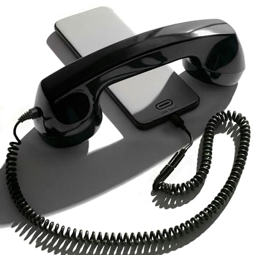 Image of Opis Technology 60s Micro USB-C Edition: Retro Telephone Handset for Mobile Phones & Smartphones, Corded Phone Receiver with 3.5 mm Plug & USB-C for Android, Tablets & Computers (Black)