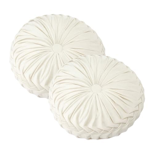 Image of Minifactory 2pcs Washable Round Pumpkin Cushions, Soft Velvet Plush Pillows with Decorative Button, Modern Decorative Throw Pillows for Sofa, Bed, Car & Home Decor (White)