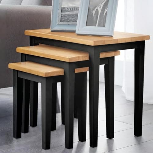 Image of Julian Bowen Cleo Nest of Tables Set of 3, Nesting Oak Side Table for Living Room, Stacking End Table for Small Spaces, 46 x 48 x 33 cm - Black & Oak Effect