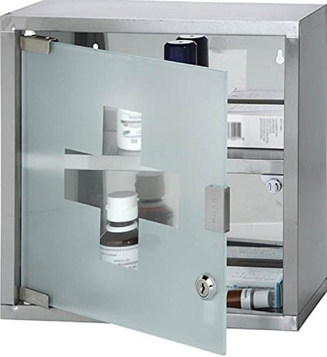 Image of Wall Mounted Lockable Stainless Steel Medicine Cabinet With 2 Shelves & Frosted Glass Door (Approx. 30 x 12.5 x 30cm)