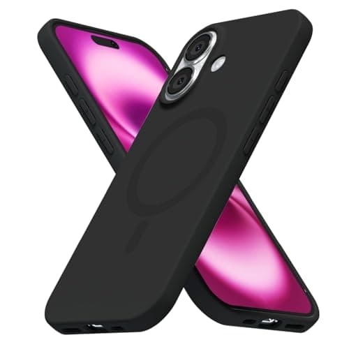Image of LoeoeL for iPhone 16 Plus Case Silicone Mag Safe, Compatible with Magsafe Ultra Slim Thin Magnetic Phone Case for Women Girls, Soft Rubber Gel Matte TPU Solid Color Minimalist Cover, Black