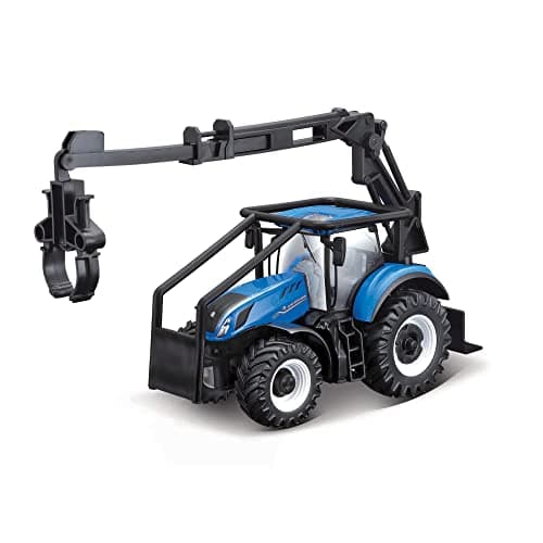 Image of Bburago Die-Cast NEW HOLLAND T7.315 TRACTOR with Working FRONT LOADER LOG LOADER AND 3 LOGS - Detailed Replica Collectible Model Toy