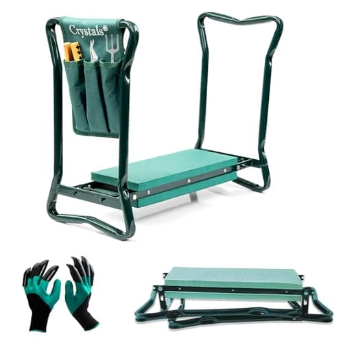 Image of Crystals Garden Kneeler with Handles - Kneeler for Gardening + Tool Bag, Green (Gardening Kneeler)