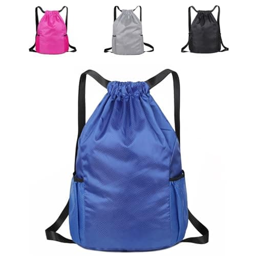 Image of SUJIBHI Drawstring Bags Unisex Waterproof Sports Bag Swim PE Bags Drawstring Gym Bag for School Sports Swimming Gym Travel Beach (Blue)