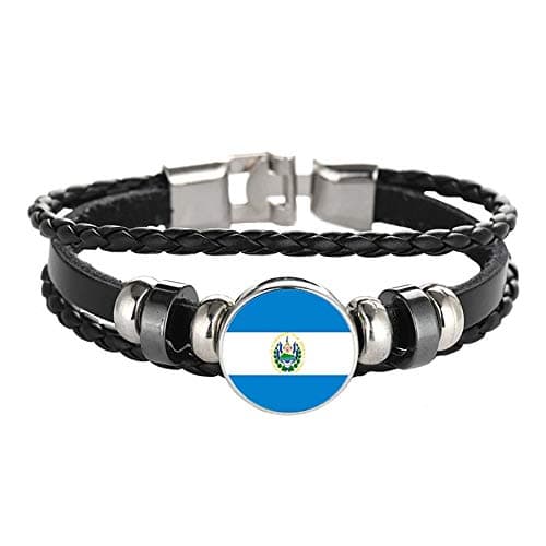 Image of Salvador Flag Braided Bracelet Leather Chain Crystal Wristband Souvenir,Fashion Handmade Bracelet for Man & Woman Special Day's Gift